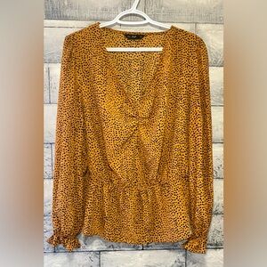 F&F Yellow and Black Spotted Peplum Blouse Sz 16